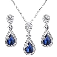 BriLove Women's Wedding Bridal Elegant Crystal Teardrop Pendant Necklace Dangle Earrings Set