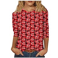 Tunics Or Tops To Wear With Leggings, 90S Outfits For Women Womens Shirts Womens Fashion 3/4 Sleeve Blouse O Neck Summer Tunic Trendy 2024 Floral Print Tee Graphic Tees Ladies (Red,5X-Large)