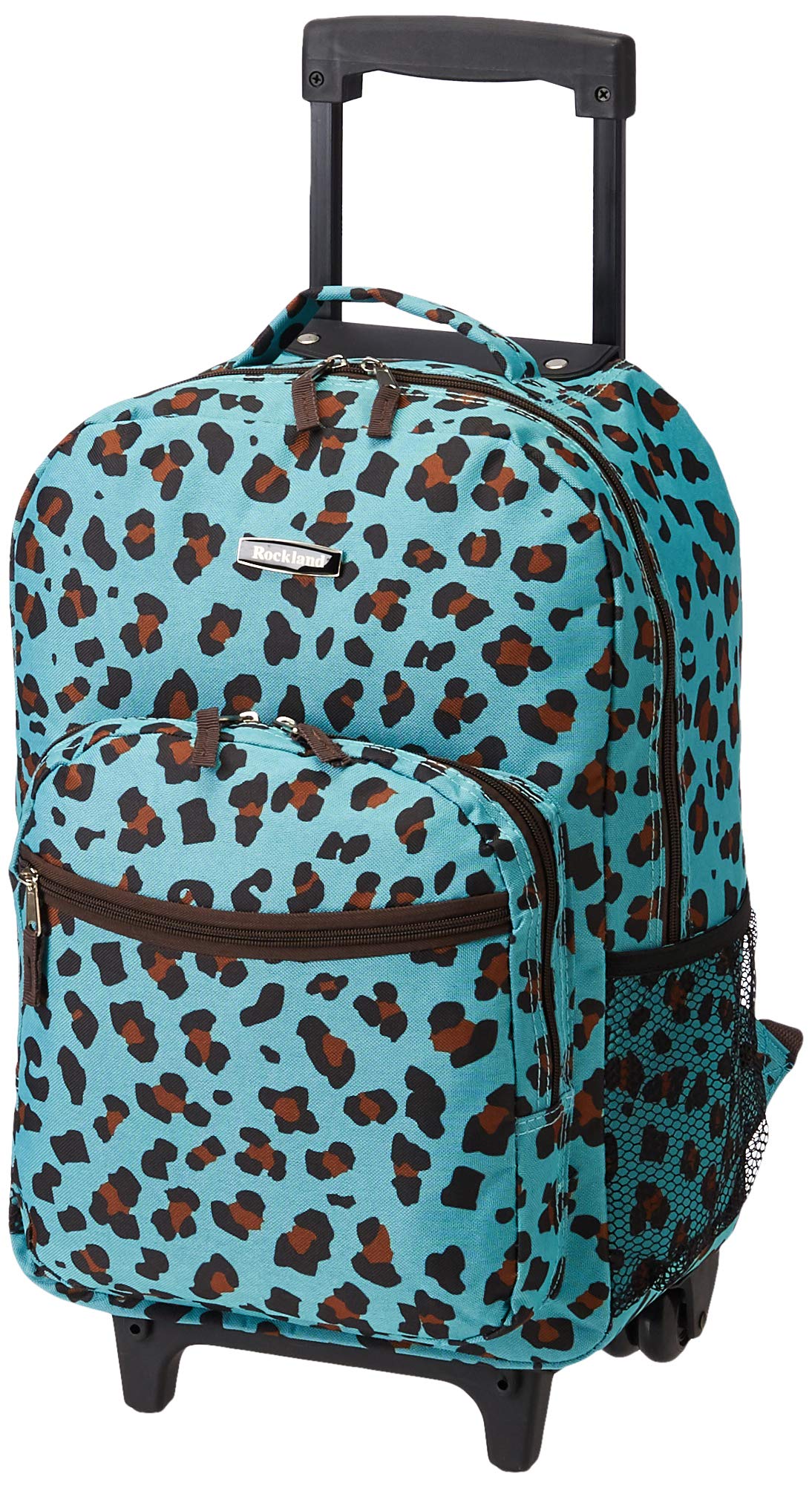 Rockland Double Handle Rolling Backpack, Blue Leopard, 17-Inch