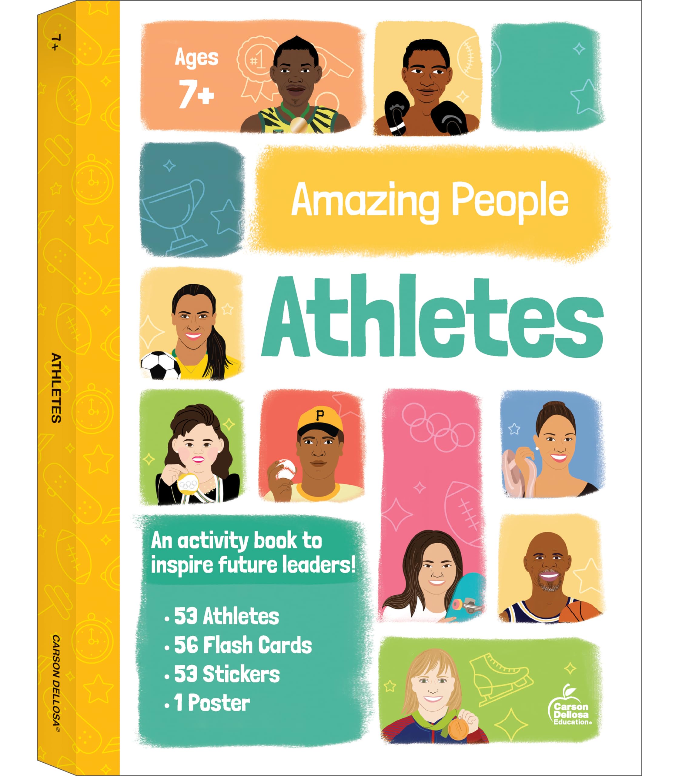 Amazing People: Athletes Activity Book, 1st Grade, 2nd Grade, 3rd Grade Workbooks With Flash Cards, Puzzles, Games, Motivational Poster, and Stickers, Activity Books for Grade 1 +