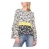 Vince Camuto Womens Ivory Color Block Bell Sleeve Crew Neck Top M