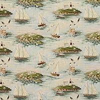 J9600C Costal Scene with Lighthouse and Sail Boats Woven Decorative Novelty Upholstery Fabric by The Yard
