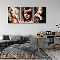 ARNLRDYA Hair Salon Canvas Prints Hairstyles Wall Art Women's Haircut Wall Decor Girl Fashion Hairstyle Picture Painting for Barber Shop Salon Decoration Poster Framed Ready to Hang(48''Wx22''H)