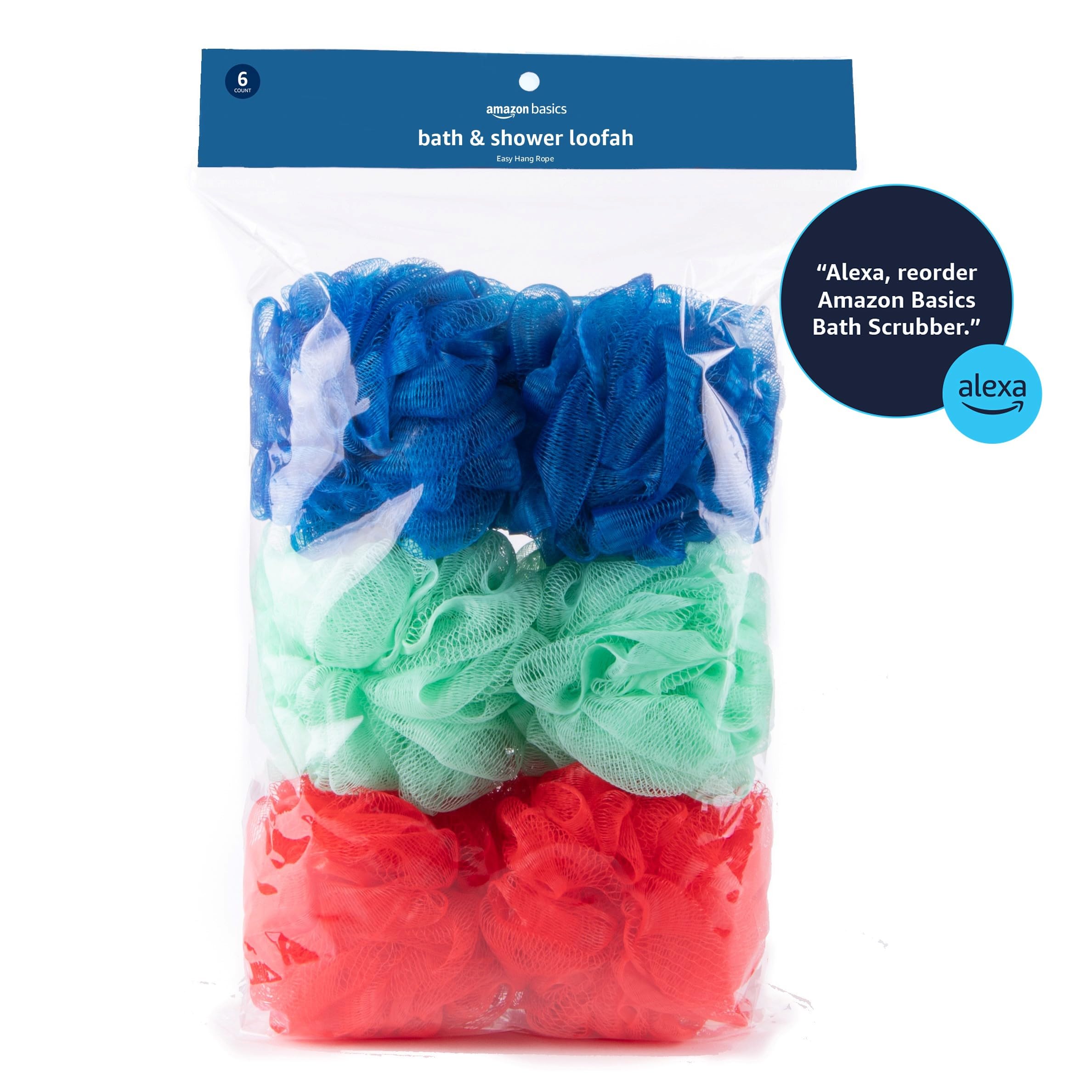 Amazon Basics Bath and Shower Loofah, Multicolor, 60 G, Pack of 6