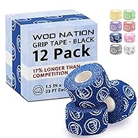 WOD Nation Weightlifting Hook Grip Tape - Bulk Packs of 3, 12, 24 Rolls (23ft/Roll) Comfortable & Stretchy Athletic Thumb Tape for Weight Lifting & Cross Training - Protect Thumb, Wrist & Finger