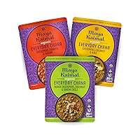 MAYA KAIMAL Organic Indian Everyday Chana Variety Pack - 10oz, PACK of 3-3 Flavors: Tomato & Onion, Coconut & Kale, Coconut & Green Chili | Microwaveable, Ready to Eat, Fully Cooked Chickpeas, Vegan