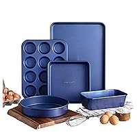 Granitestone Ultra Nonstick Bakeware Set, 5 Piece Dishwasher Safe Baking Pans Set with Muffin Pan, Baking Pan, Loaf Pan, Round Baking Tray & Baking Sheet for Oven with Even Heating &No Warp Technology