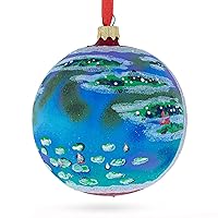 Claude Monet's 1907 'Water Lilies' Masterpiece Blown Glass Ball Christmas Ornament 4 Inches
