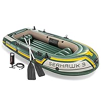 INTEX Seahawk Inflatable Boat Series: Includes Deluxe Aluminum Oars and High-Output Pump – SuperStrong PVC – Fishing Rod Holders – Heavy Duty Grab Handles – Gear Pouch