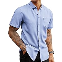 PJ PAUL JONES Mens Short Sleeve Button Down Shirt Casual Textured Shirt Summer Beach Shirts with Pocket