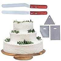 Acacia Cake Turntable with Cake Decorating Kit - 12.8-Inch Cake Stand with Icing Spatulas and Icing Smoothers