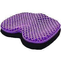 Purple Gel Seat Cushion - Honeycomb Cooling Seat Cushion Back Support, Pressure Relief & Long Sitting - Non-Slip Chair Cushion Traveling, Wheelchair, Car Seat, Office & Gaming Chair