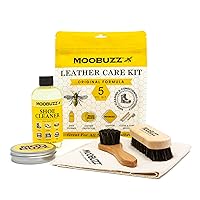 by Angelus All-Natural Leather Care Kit - 5pcs | Pure Neatsfoot Oil and Beeswax Conditioner Repair Balm, Protector, Cleaner, & Brush - Made in USA