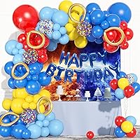 123Pcs Red Yellow Blue Balloons Garland Includes Foil Confetti Mixed Sizes Latex Balloon for Birthday Decorations, Baby Shower, Carnival, Circus, Party Supplies, Backdrop Decor