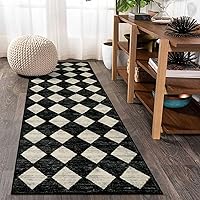 Lahome Washable Kitchen Runner Rug, 2x7 Black and White Hallway Runner Rugs with Rubber Backing Bathroom Runners, Moroccan Trellis Soft Non Slip Stain Resistance Carpet Runner for Entryway Bedside