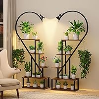 CODACE 5 Tier Plant Stand Indoor with Grow Lights - Half Heart Shaped Plant Stands for Indoor Plants Multiple, Plant Shelf with 4 Hanging Hooks - Display Stand for Home Decor, Living Room, Balcony