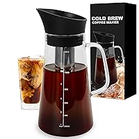 Glass Cold Brew Coffee Maker - 5 Cup Glass Pitcher for Hot Tea and Iced Coffee Pitcher for Hot or Cold Brew