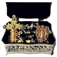 elegantmedical HANDMADE ROSARY plated gold Wire Wrapped AAA+ Black Real Pearl Bead Catholic Necklace jesus Cross Gift Box