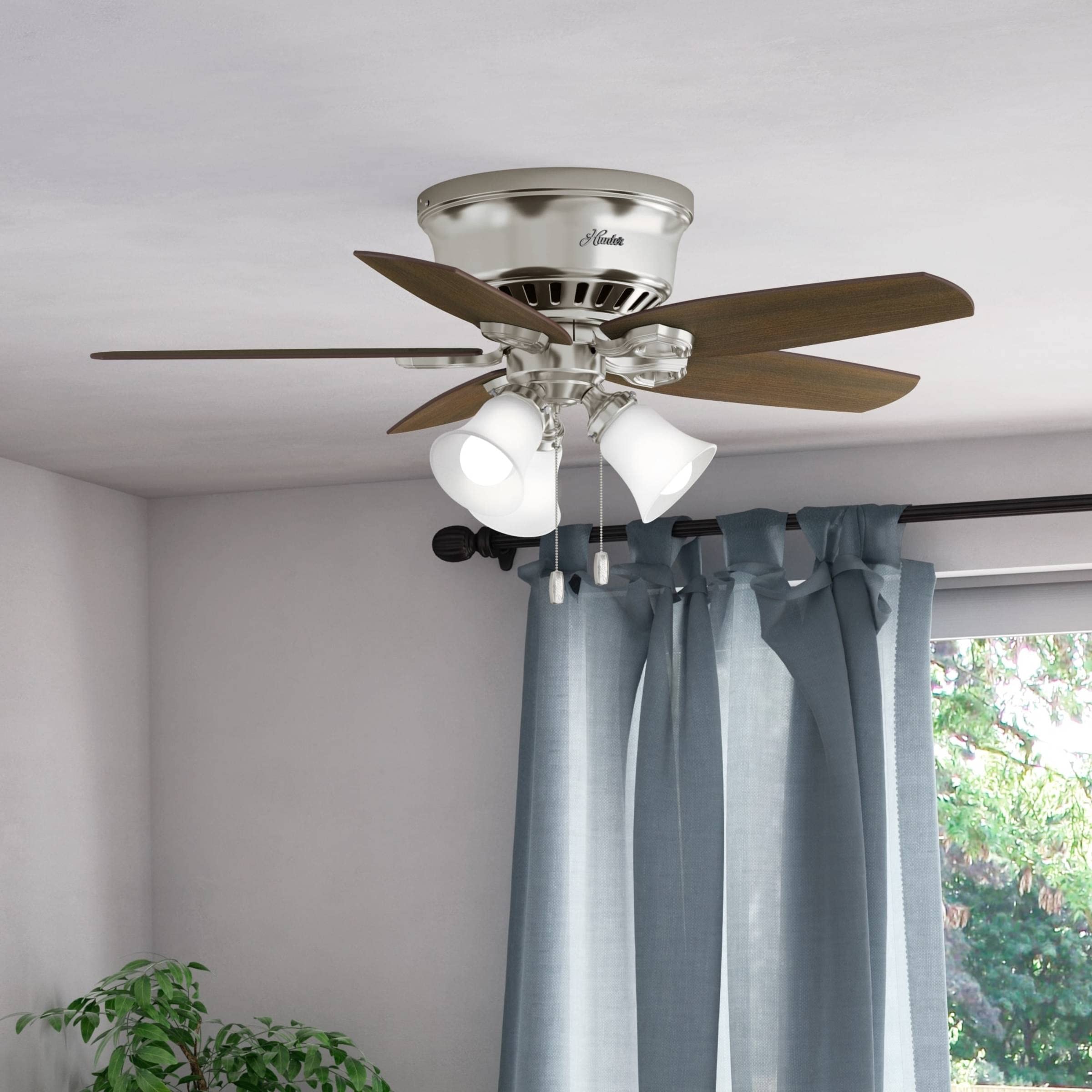 Hunter Fan Company, 51092, 42 inch Builder Brushed Nickel Low Profile Ceiling Fan with LED Light Kit and Pull Chain