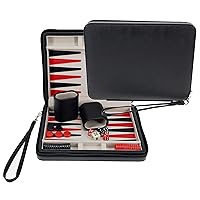 Magnetic Premium Backgammon Board Game Set, Black Travel Sized Backgammon Game, Classic Strategy Game for Families, Includes Carrying Leatherette Case Magnetic Chips, Durable Design