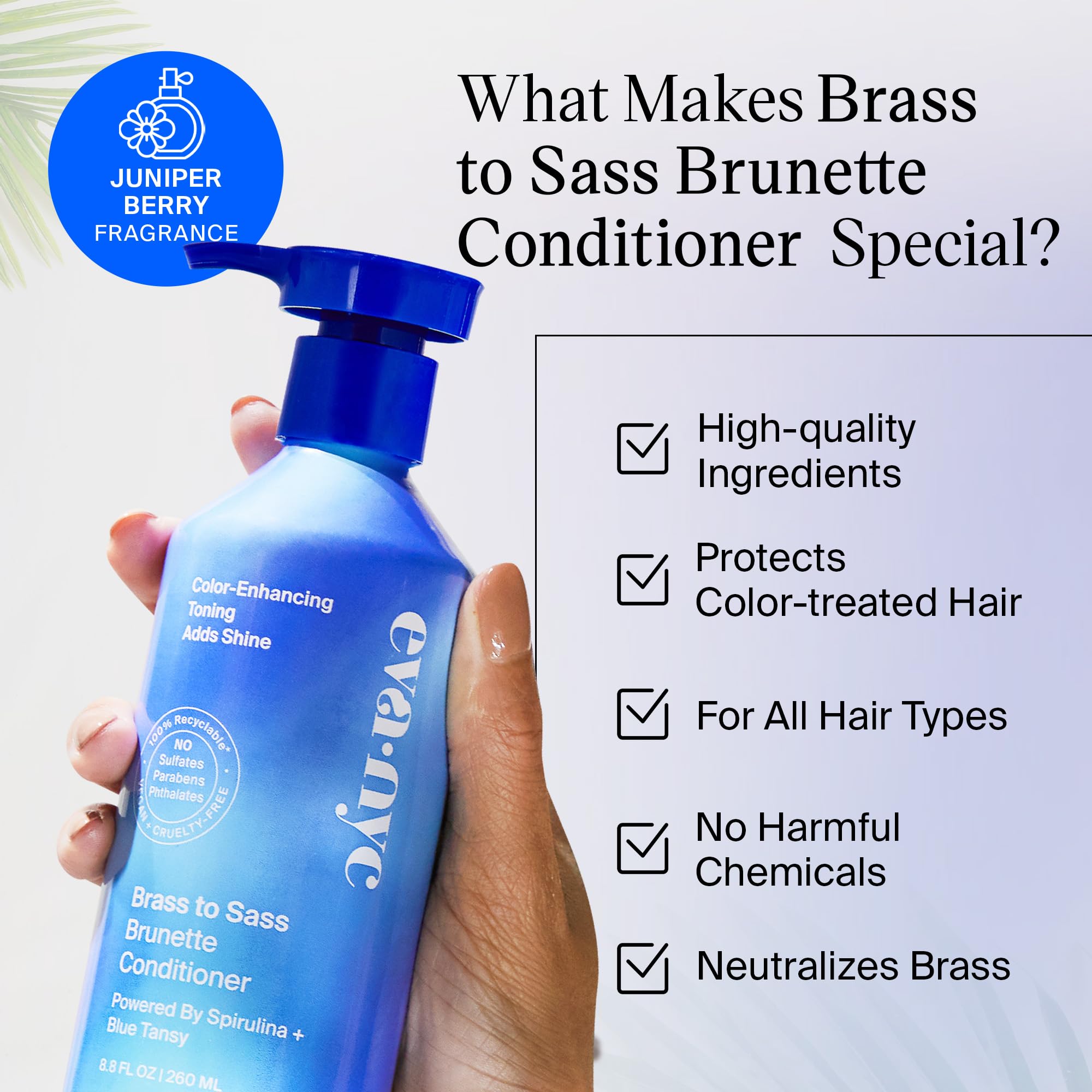 Eva NYC Brass to Sass Brunette Conditioner, Blue Conditioner for Brassy Hair, Neutralizes Brassy Red and Orange Tones, 8.8 fl oz