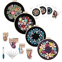 Embroidery Kit for Beginners,4 Pack Cross Stitch Kits, 2 Wooden Embroidery Hoops,Scissors,Needles and Color Threads,Needlepoint Kit for Adult