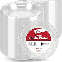 9 Inch Clear Plastic Plates 200 Bulk Pack - Disposable Plates for BBQ Party Dinner Travel and Events, Microwavable Recyclable