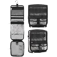 Travel Toiletry Bag Hanging Makeup Bag Organizer TSA Approved, Mesh Portable Detachable Cosmetic Case for Men Women with Zipper travel essentials 3-1-1 Waterproof Travel Bag for Toiletries