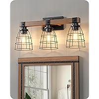 EDISHINE Farmhouse Vanity Lights for Bathroom, 3-Light Bathroom Vanity Light Fixtures Over Mirror, 24'' Industrial Painted Wood Bath Wall Sconces with Metal Cage Lampshade for Bathroom Powder Room