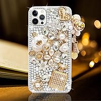 Guppy for iPhone 14 Pro Max Case Women Luxury 3D Bling Shiny Rhinestone Diamond Crystal Pearl Handmade Pendant Iron Tower Pumpkin Car Flowers Soft Protective Anti-Fall Case for iPhone 14 Pro Max
