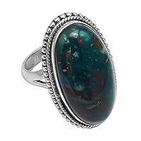 Natural Oval Shape Bloodstone Solid 925 Sterling Silver Split Shank Ring For Women & Girls