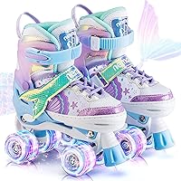 Mermaid 4 Size Adjustable Light up Roller Skates for Girls, Purple Blue Skates for Toddlers, Beginner Kids Roller Skates Indoor Outdoor