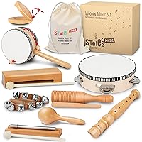 Stoie’s International Wooden Music Set for Toddlers and Kids- EcoFriendly Musical Set with A Cotton Storage Bag - Promote Environment Awareness, Creativity, Coordination and Have Lots of Family Fun
