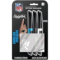 BIC BodyMark, Temporary Tattoo Marker, NFL Series, Carolina Panthers, Skin Safe, Brush Tip, Assorted Colors, 3-Pack with Stencils