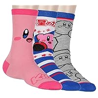 Nintendo Kirby Women's 3-Pack Character Design Adult Anime Mid-Calf Crew Socks Fits Sock Size 9-11