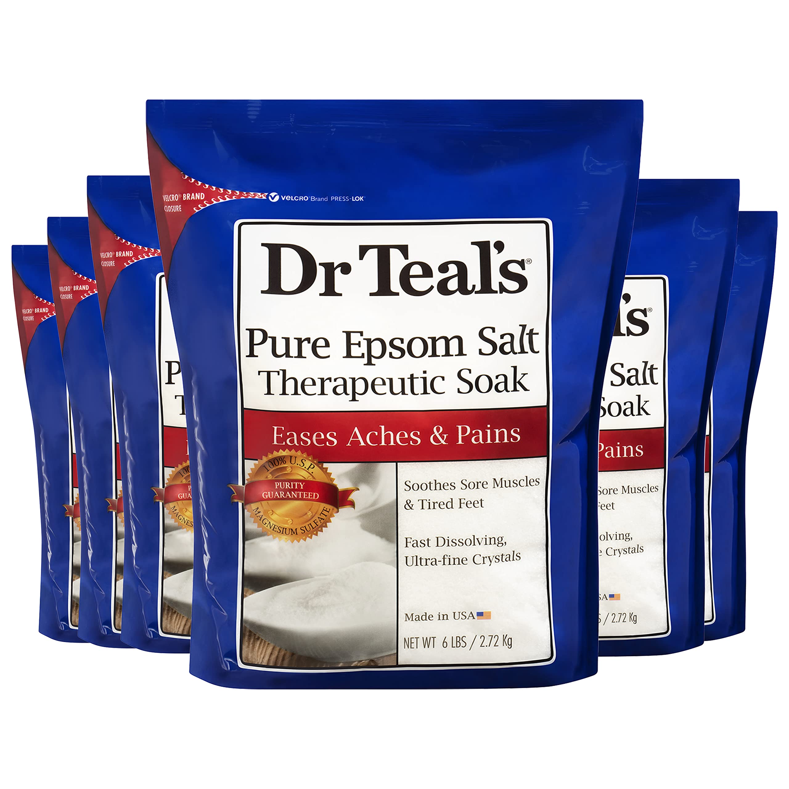 Dr Teal's Unscented Epsom Salt Bulk Magnesium Sulfate USP, 6 lbs (Pack of 6) 36 lbs Total (Packaging May Vary)