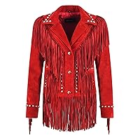 American Women's Western Long Fringes Studded Cow Suede Classic Leather Jacket 8771