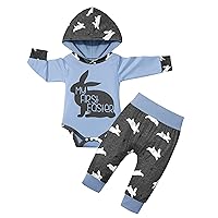 Baby Boy Easter Outfit, Easter Outfit Baby Boy Bunny Printed Hoodie Rompers Pant Sets My First Easter Baby Boy Outfit