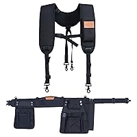 Essential Tool Belt Set With Suspenders, Ideal for Framers, Carpenters and Contractors, Medium Size, Black