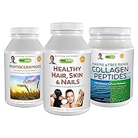 3 Product Beauty Bundle – 30 Count Each of Healthy Hair, Skin and Nails, Phytoceramides Plus Marine Collagen Peptides with MSM. Promotes The Growth & Appearance of Hair, Skin & Nails.