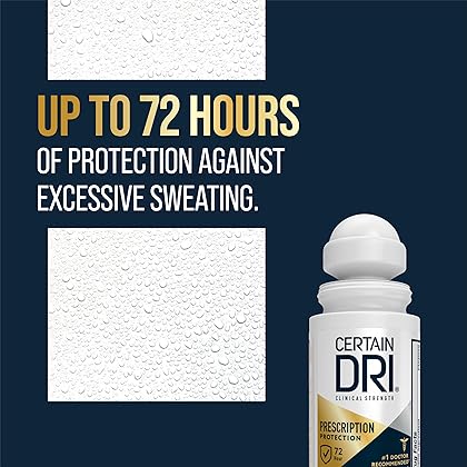 Certain Dri Prescription Strength Clinical Antiperspirant Roll-On Deodorant, Hyperhidrosis Treatment for Men & Women, Unscented, 1.2 Fl oz, 1 Pack