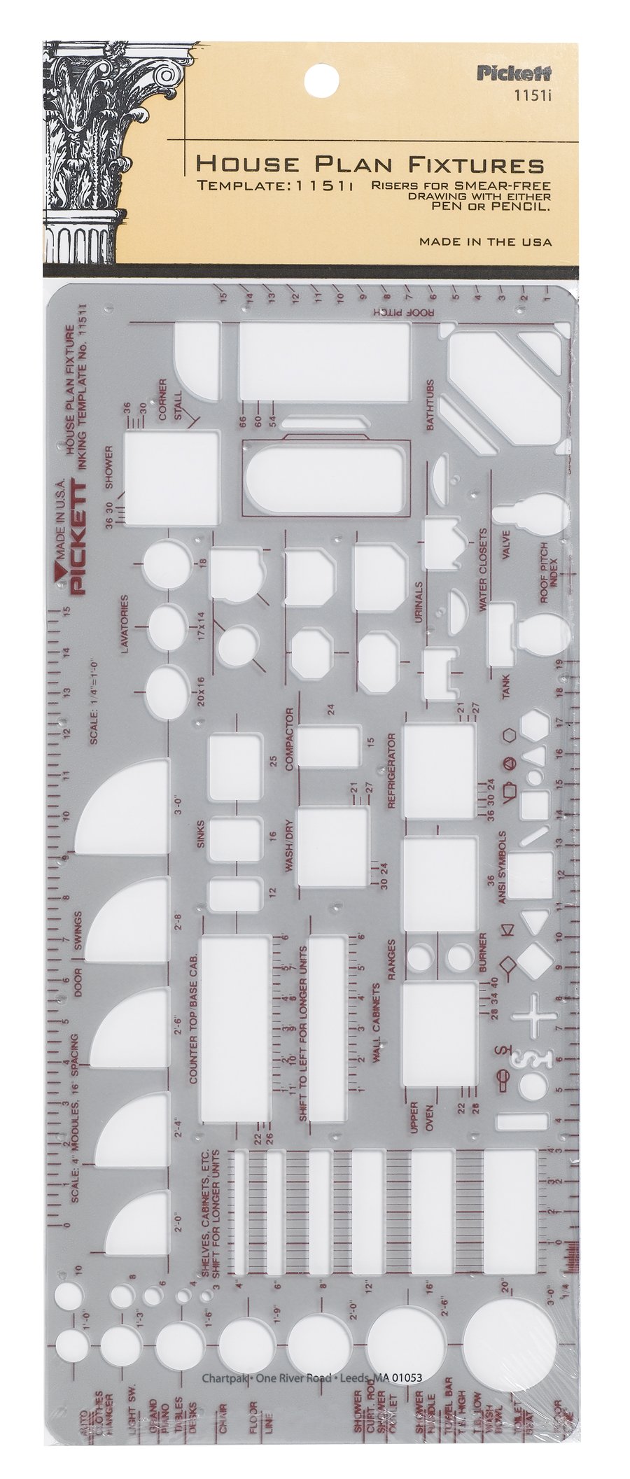 Pickett House Plan Fixtures Kitchen and Bath Template, 1/4 Inch Scale (1151I)