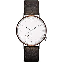 TAKE A SHOT Wooden Watch for Men with Leather Strap or Stainless Steel Strap, Analogue Men's Watch with Wooden Case, Diameter 42 mm