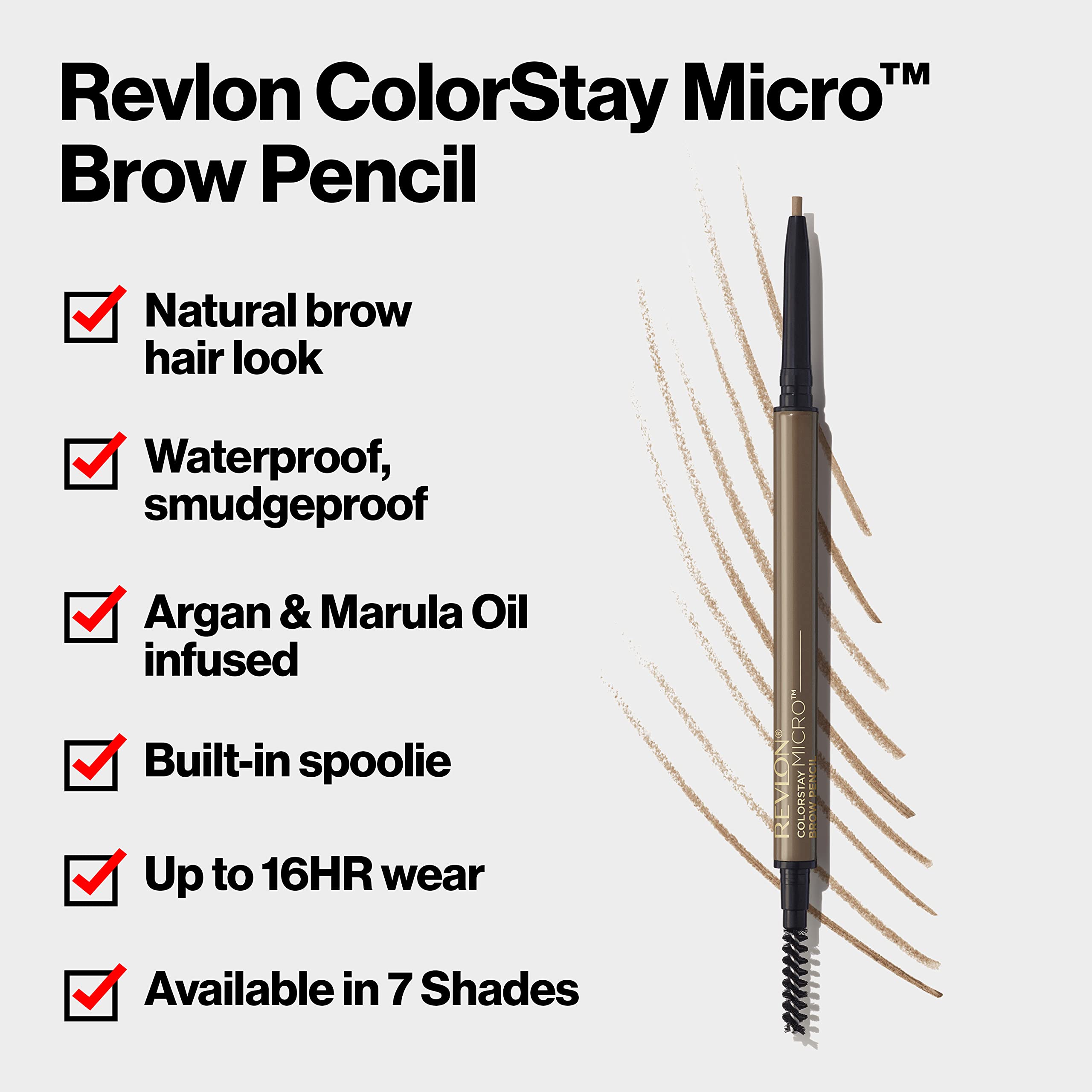 Revlon ColorStay Micro Eyebrow Pencil with Built In Spoolie Brush, Infused with Argan and Marula Oil, Waterproof, Smudgeproof, 456 Dark Brown (Pack of 1)