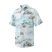 Hawaiian Shirt for Men Short Sleeve Button Down Floral Beach Shirt Tropical Aloha Shirt, Sky Blue, XX-Large