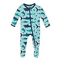 KicKee Pants Print Footie, Baby Girls and Boys Family Time Sleep and Daywear, Patterned Clothes for Newborns and Preemies (Summer Sky Shark - 6-9 Months)