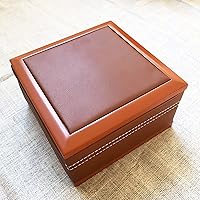 Leather Watch Case, Single Watch Jewelry Storage Box, Vintage Crafts Collection Box Brown 0130B