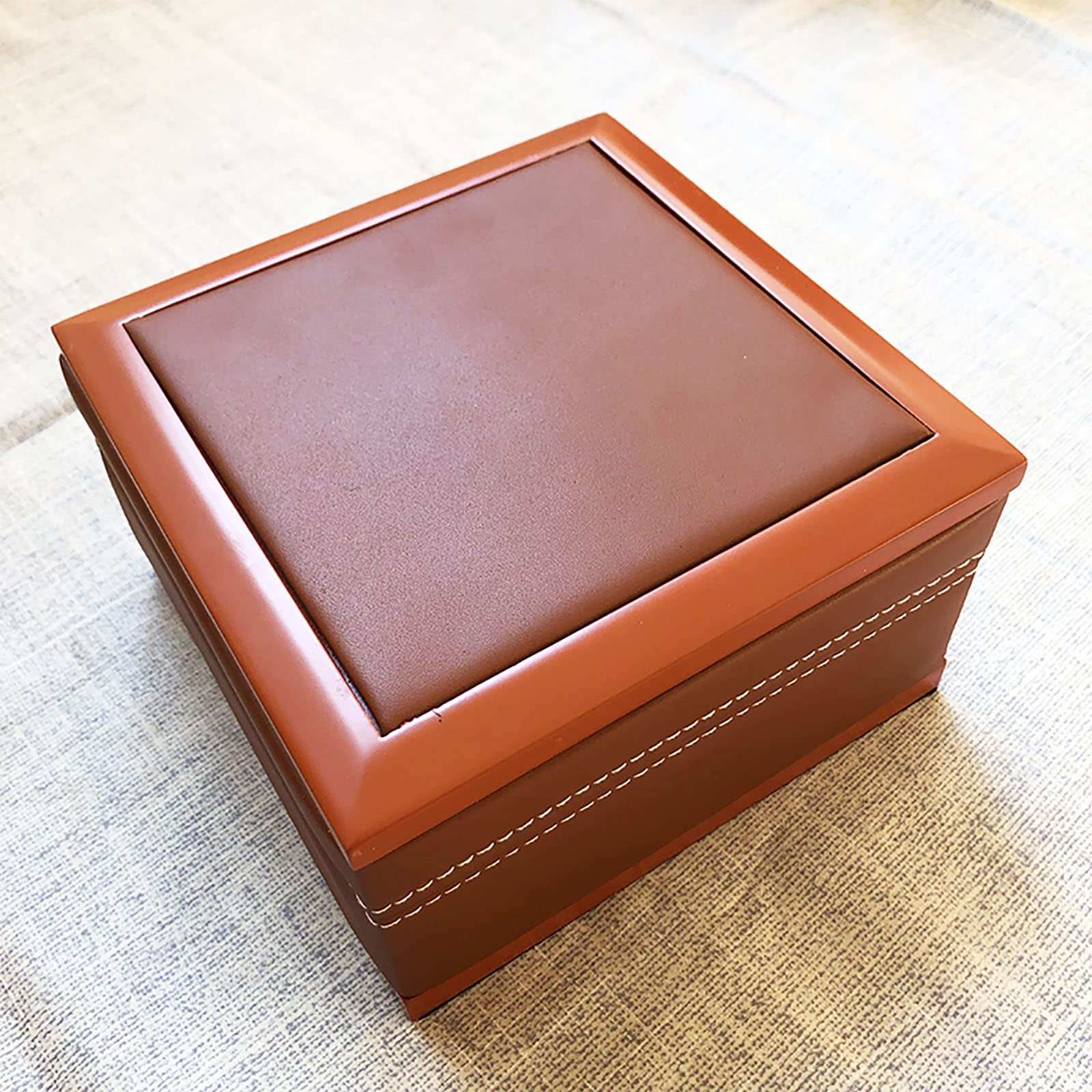 LEOP Leather Watch Case, Single Watch Jewelry Storage Box, Vintage Crafts Collection Box Brown 0130B