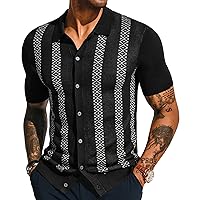 PJ PAUL JONES Men's Vintage Polo Shirt Geometric Patterns Stripe Knit Casual Button Down Shirts