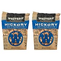 Western Premium BBQ 180 Cubic Inch Hickory Barbecue Flavorful Heat Treated Grilling Smoking Wood Chips for Charcoal Gas and Electric Grills (2 Pack)